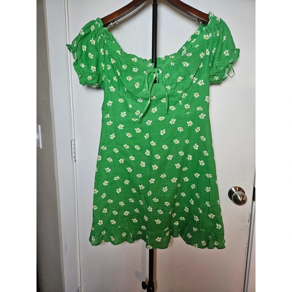 Urban Outfitters Floral Mini Dress Womens Large‎ Green Ruffle Y2K Cottagecore